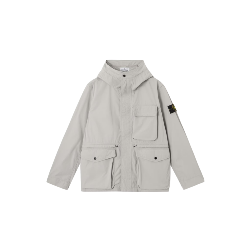 Parka courte à capuche STONE ISLAND polyester micro twill gris perle