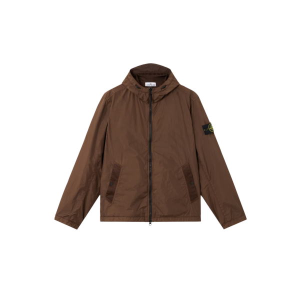 Veste à capuche zippée  STONE ISLAND nylon reps recyclé Crinkle marron