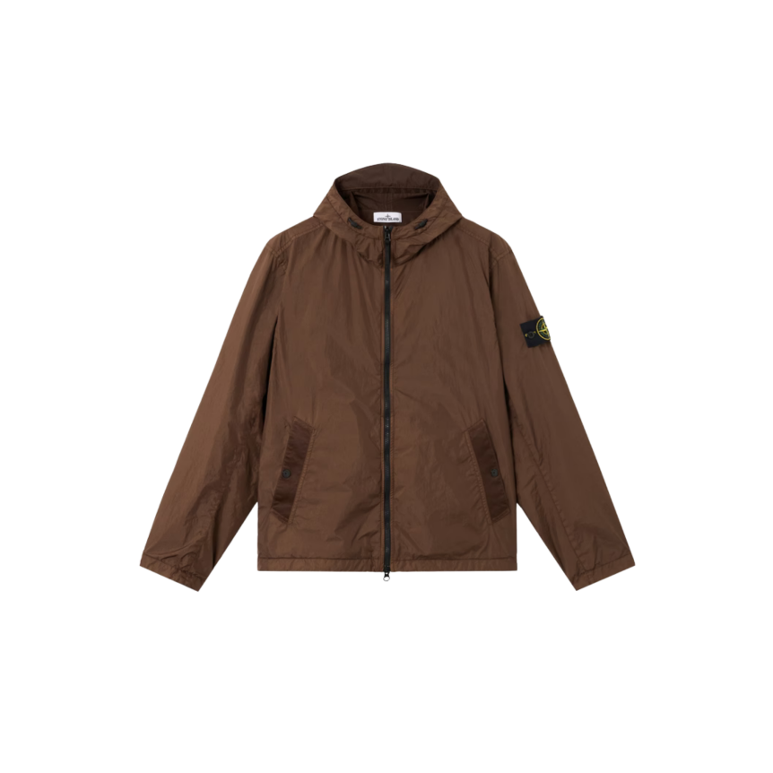Veste à capuche zippée  STONE ISLAND nylon reps recyclé Crinkle marron