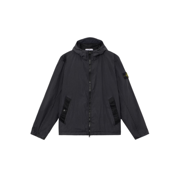 Veste à capuche zippée  STONE ISLAND nylon reps recyclé Crinkle noir