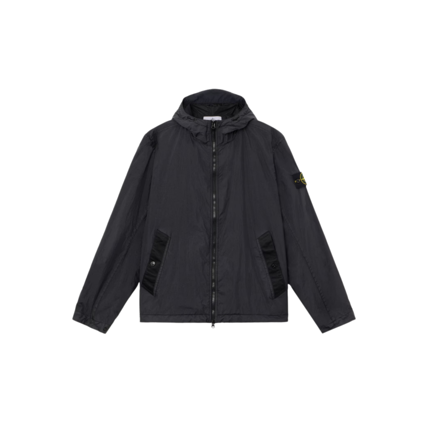 Veste à capuche zippée  STONE ISLAND nylon reps recyclé Crinkle noir