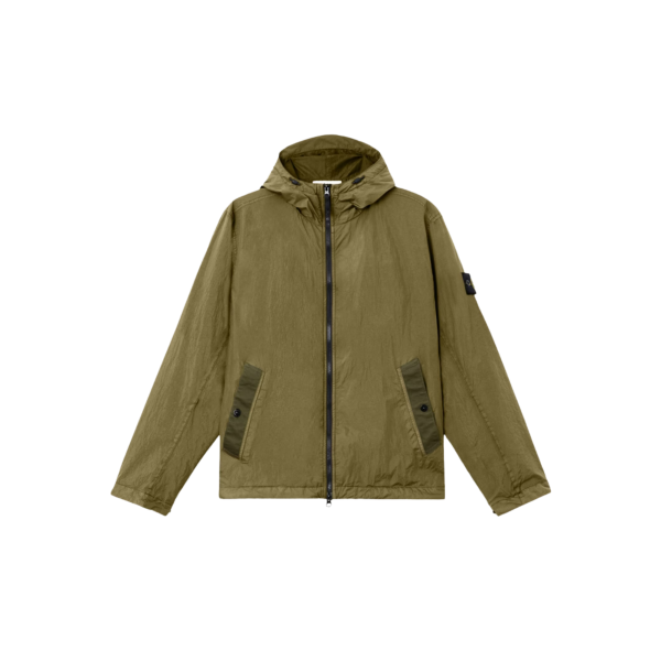Veste à capuche zippée  STONE ISLAND nylon reps recyclé Crinkle kaki