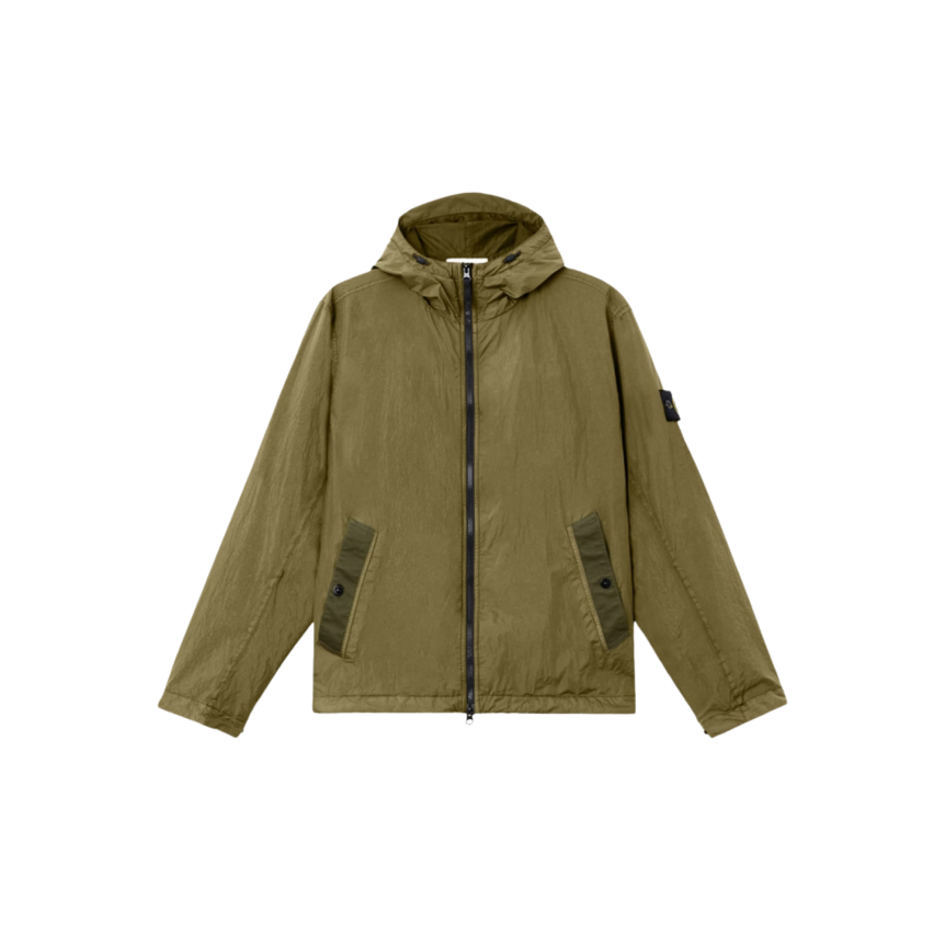Veste à capuche zippée  STONE ISLAND nylon reps recyclé Crinkle kaki