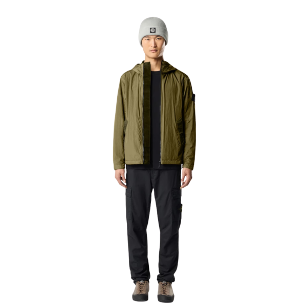 Veste à capuche zippée  STONE ISLAND nylon reps recyclé Crinkle kaki