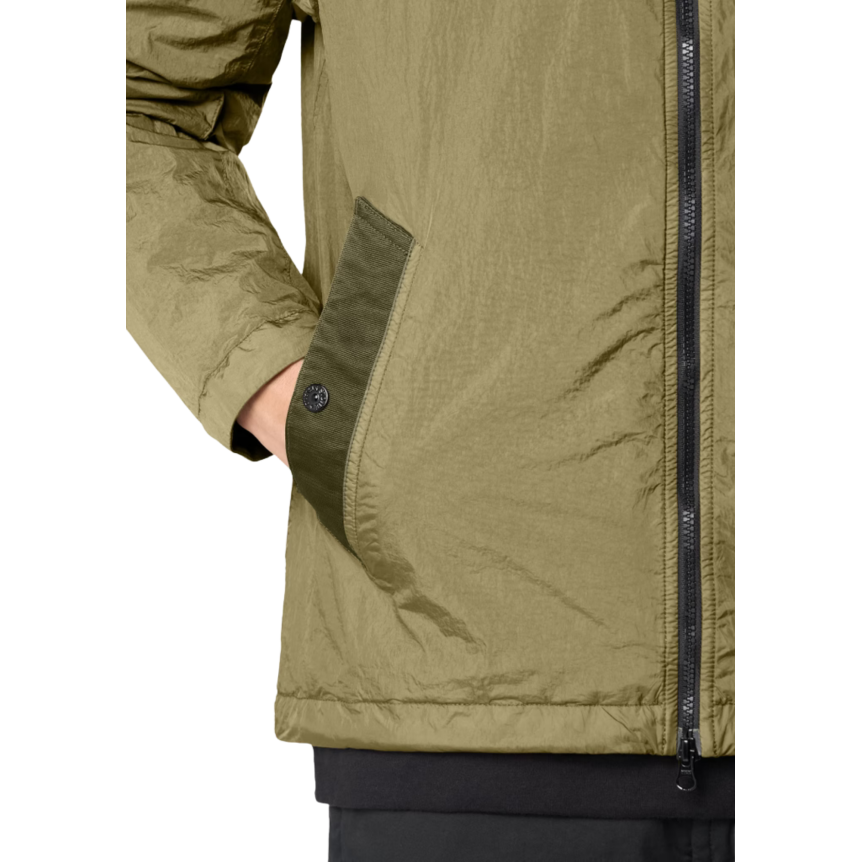 Veste à capuche zippée  STONE ISLAND nylon reps recyclé Crinkle kaki