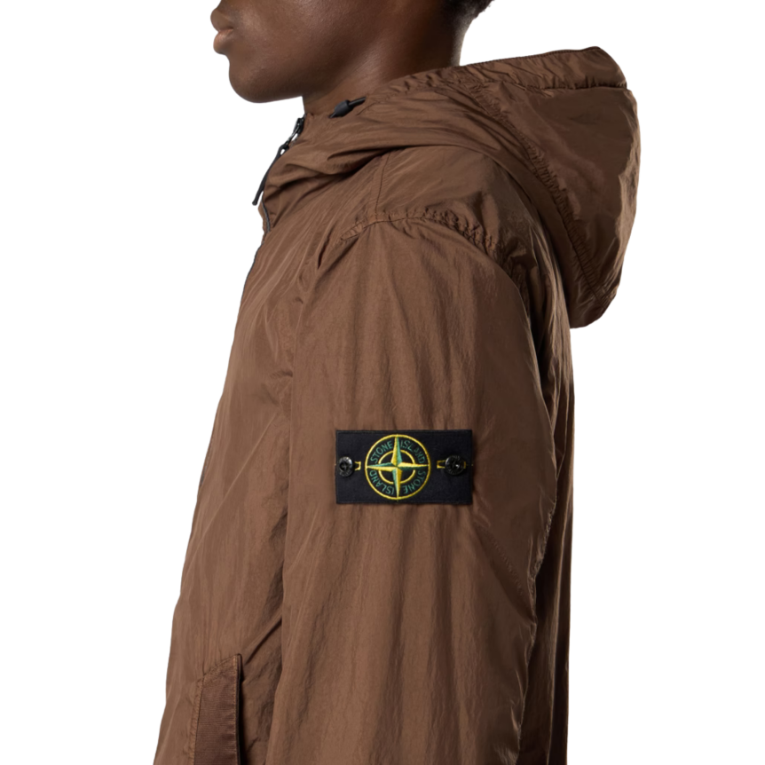 Veste à capuche zippée  STONE ISLAND nylon reps recyclé Crinkle marron