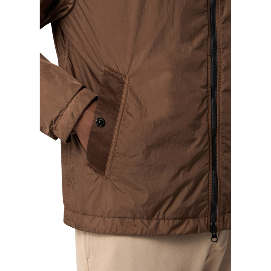 Veste à capuche zippée  STONE ISLAND nylon reps recyclé Crinkle marron
