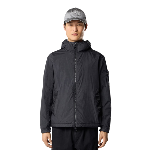 Veste à capuche zippée  STONE ISLAND nylon reps recyclé Crinkle noir