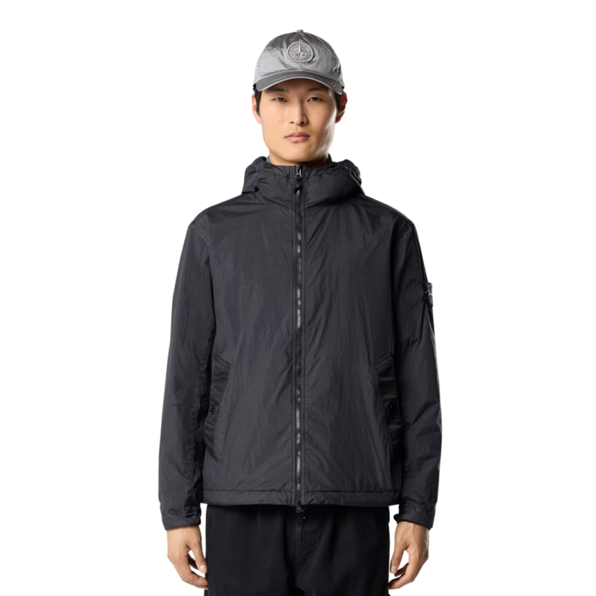 Veste à capuche zippée  STONE ISLAND nylon reps recyclé Crinkle noir