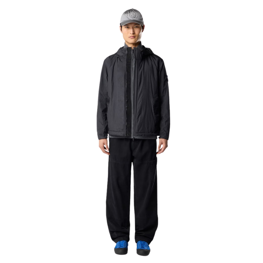 Veste à capuche zippée  STONE ISLAND nylon reps recyclé Crinkle noir