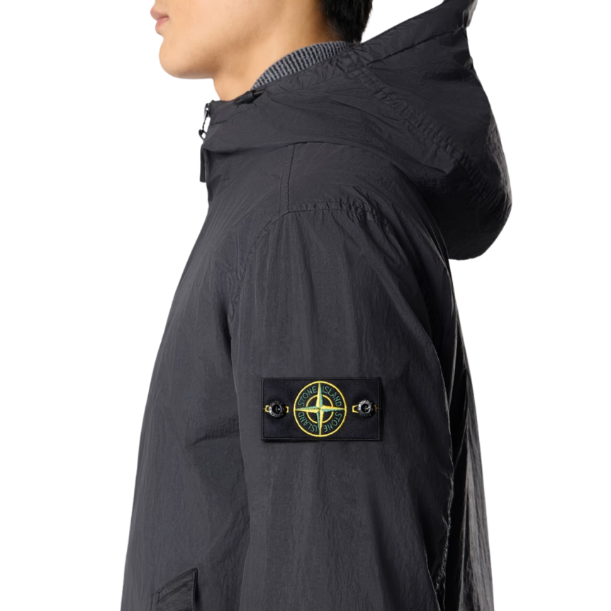 Veste à capuche zippée  STONE ISLAND nylon reps recyclé Crinkle noir