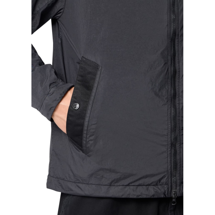 Veste à capuche zippée  STONE ISLAND nylon reps recyclé Crinkle noir