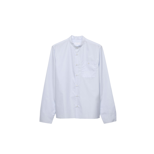 Chemise manche longue PRADA Col mandarin coton bleu ciel bord brut