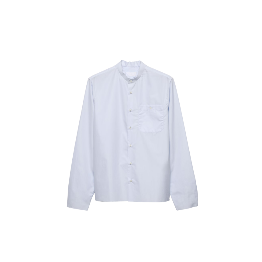 Chemise manche longue PRADA Col mandarin coton bleu ciel bord brut