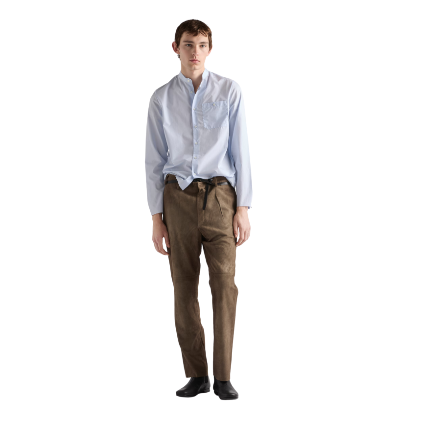 Chemise manche longue PRADA Col mandarin coton bleu ciel bord brut