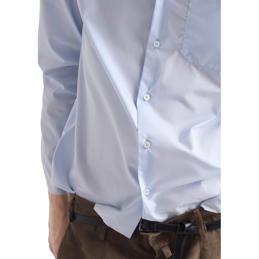 Chemise manche longue PRADA Col mandarin coton bleu ciel bord brut