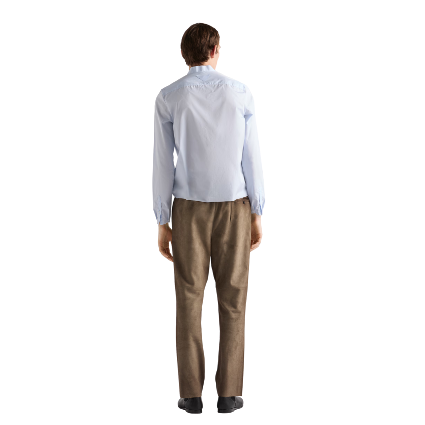 Chemise manche longue PRADA Col mandarin coton bleu ciel bord brut