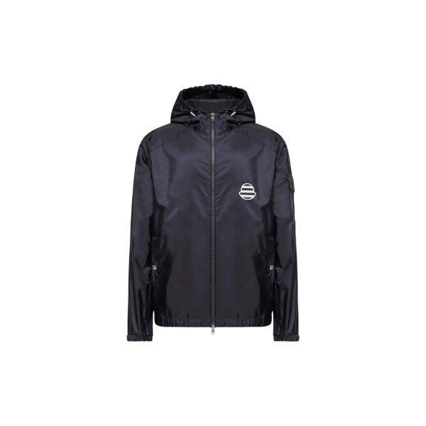Blouson veste zippée à capuche MONCLER Mornay nylon bleu marine logo rayures