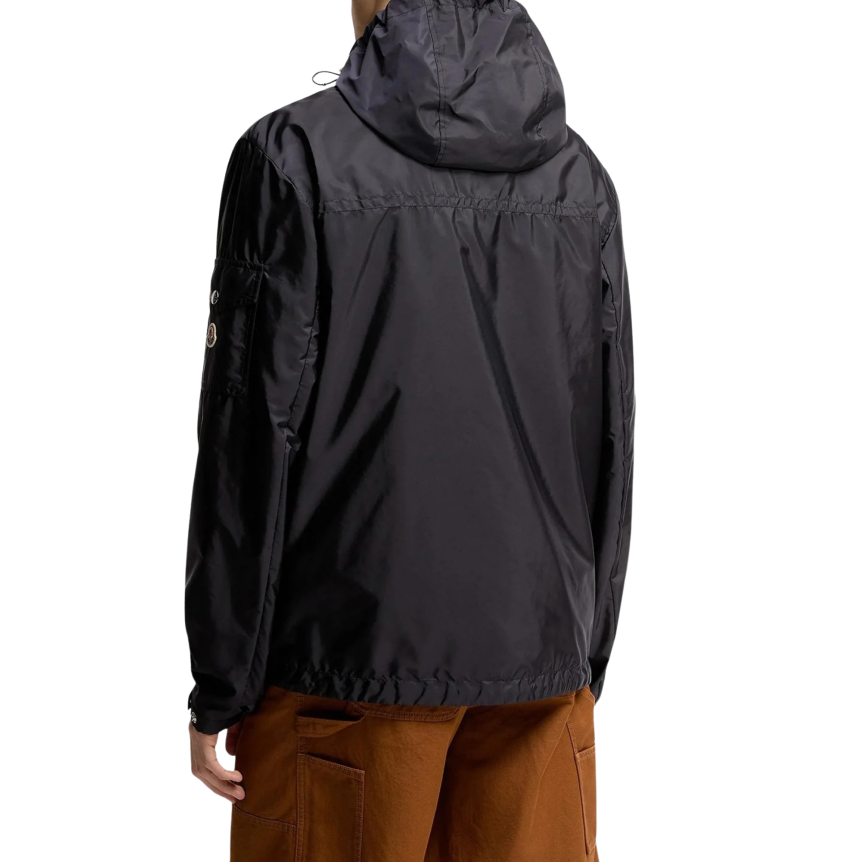 Blouson veste zippée à capuche MONCLER Mornay nylon bleu marine logo rayures