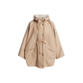 Parka mi longue à capuche Brunnera effet cape beige bouton pression cordon taille