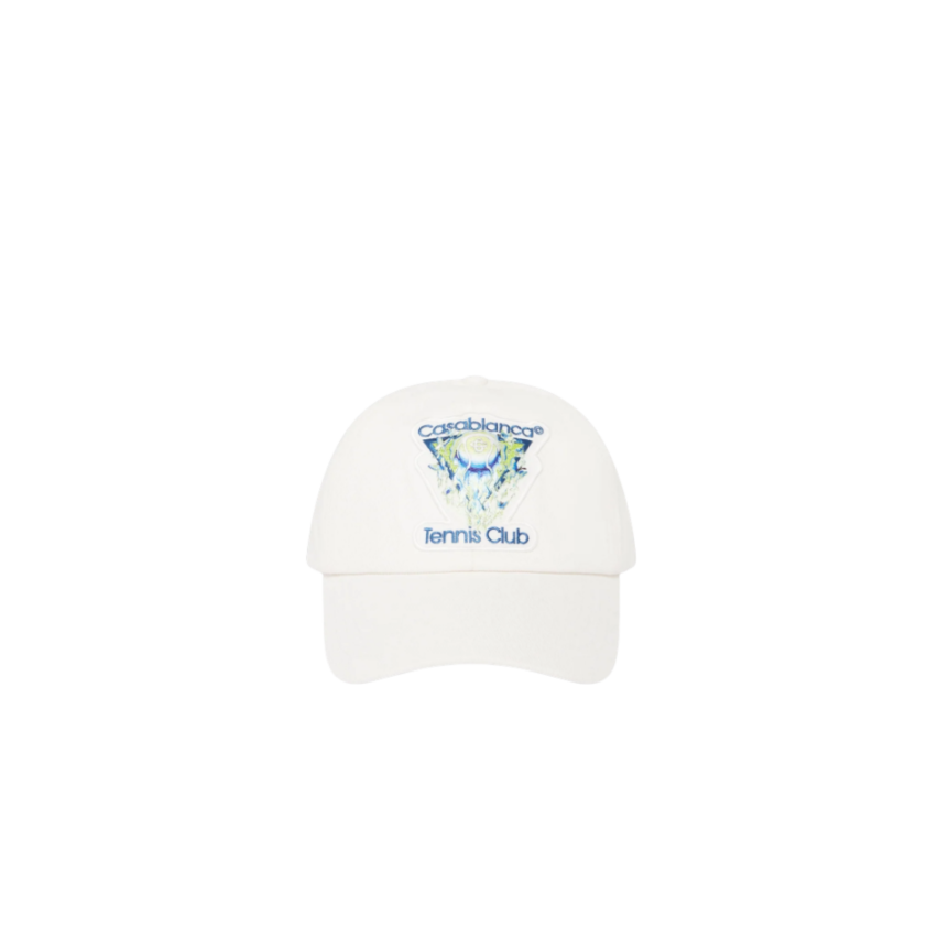 Casquette coton blanc CASABLANCA the art of serve tennis club jaune bleu