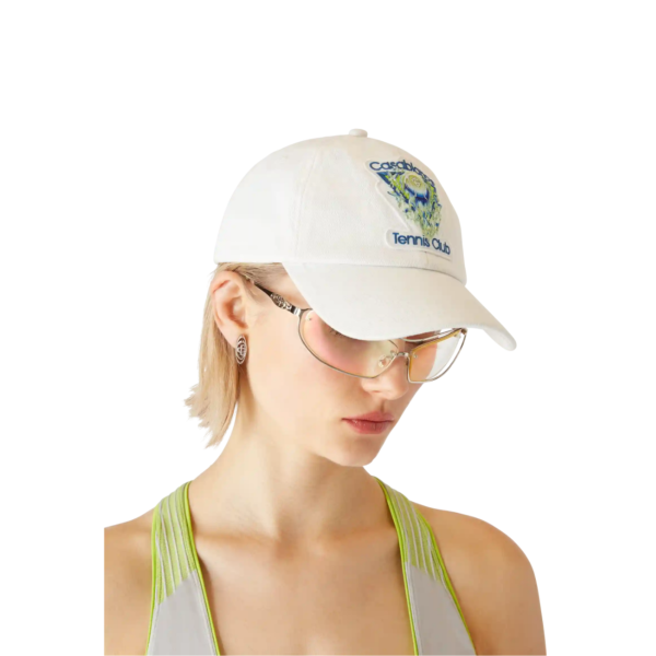 Casquette coton blanc CASABLANCA the art of serve tennis club jaune bleu
