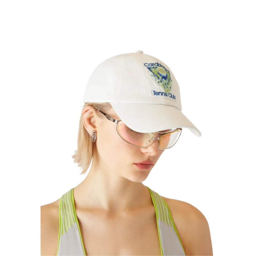 Casquette coton blanc CASABLANCA the art of serve tennis club jaune bleu