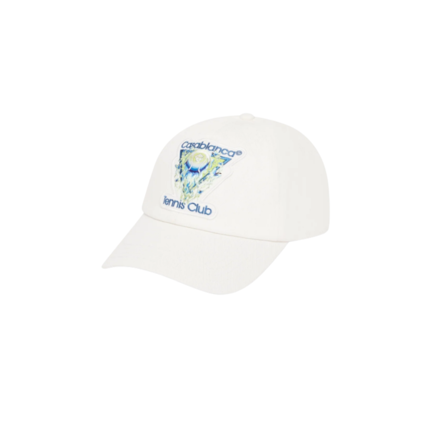 Casquette coton blanc CASABLANCA the art of serve tennis club jaune bleu