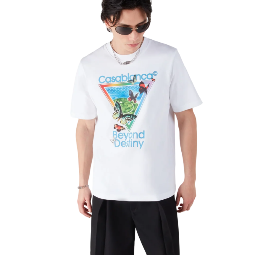 T‑shirt col CASABLANCA rond à manche courte coton blanc Tennis Club Beyond Destiny