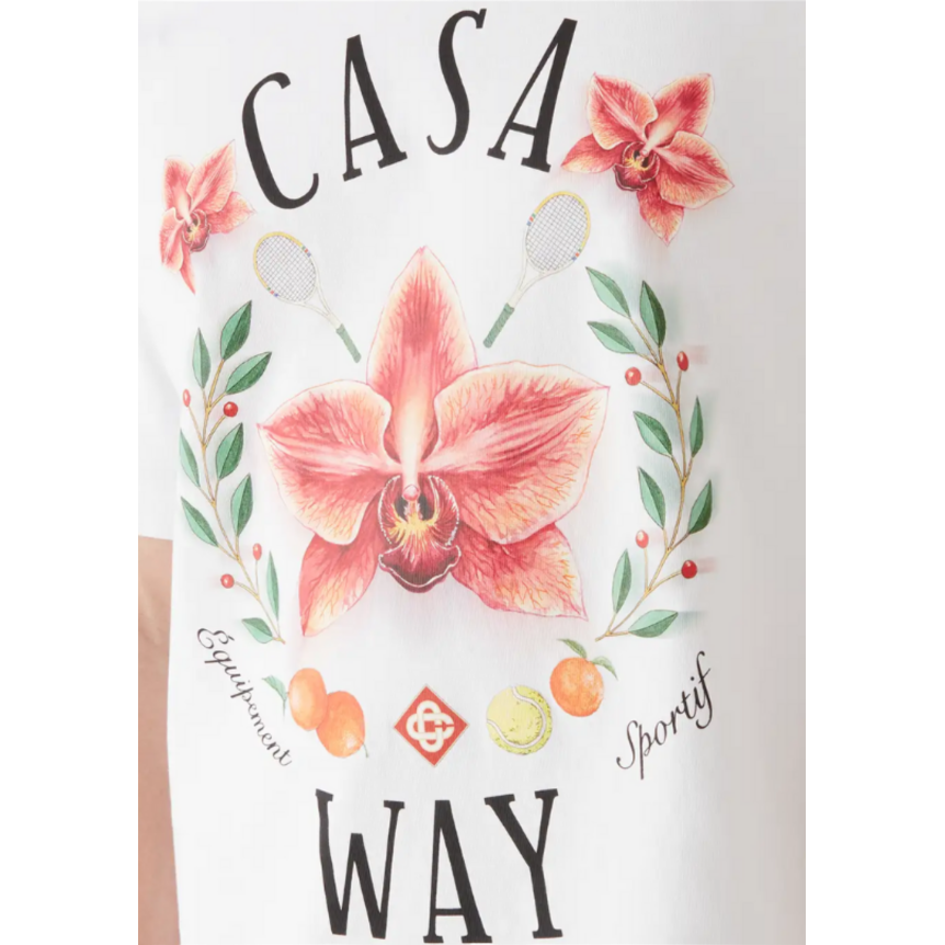 T‑shirt col rond CASABLANCA à manche courte coton blanc Casa Way logo orchidée
