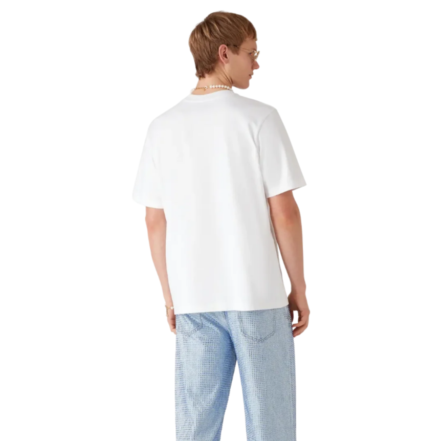 T‑shirt col rond CASABLANCA à manche courte coton blanc Casa Way logo orchidée