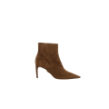 Bottines à talon bout pointu daim marron noisette logo métal