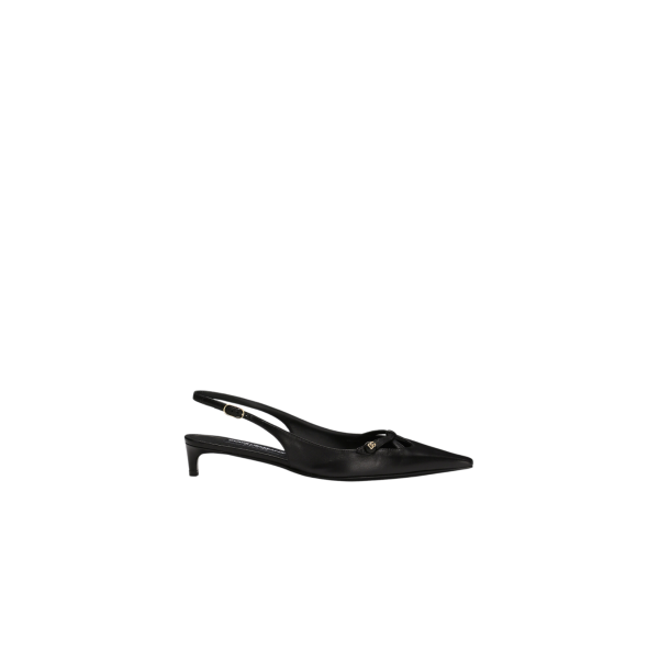 Escarpins DOLCE & GABBANA Slingback  à bride arrière cuir nappa noir logo DG doré