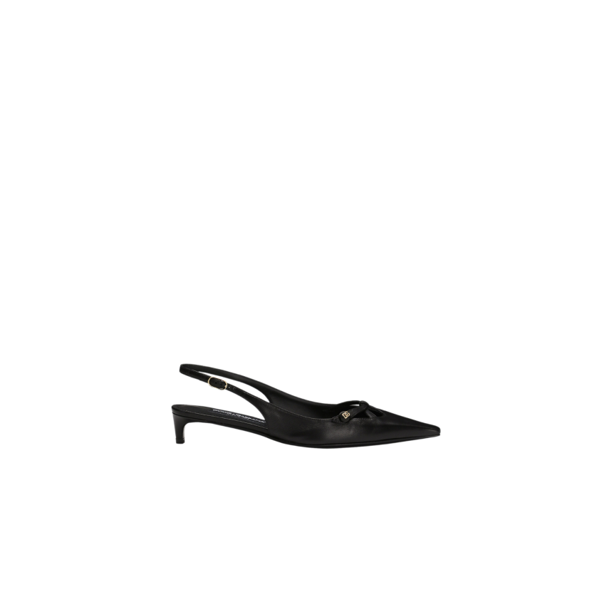 Escarpins DOLCE & GABBANA Slingback  à bride arrière cuir nappa noir logo DG doré