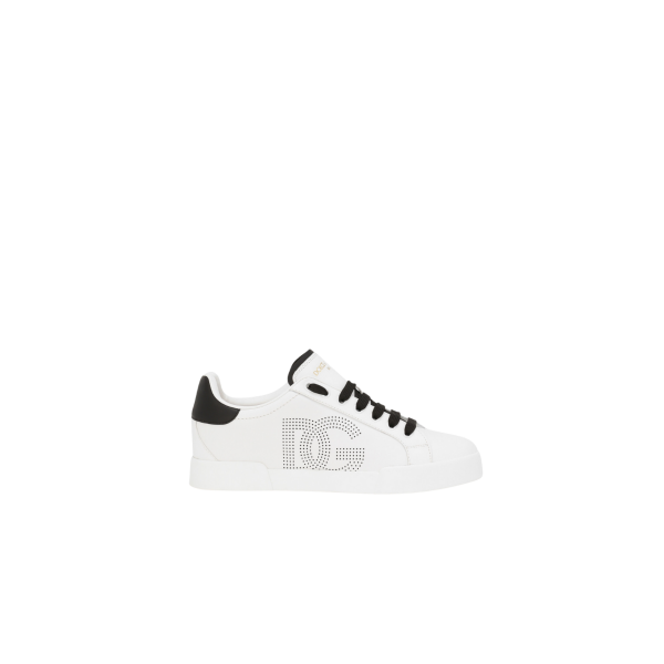 Baskets DOLCE & GABBANA Portofino cuir veau nappa blanc logo DG perfore noir
