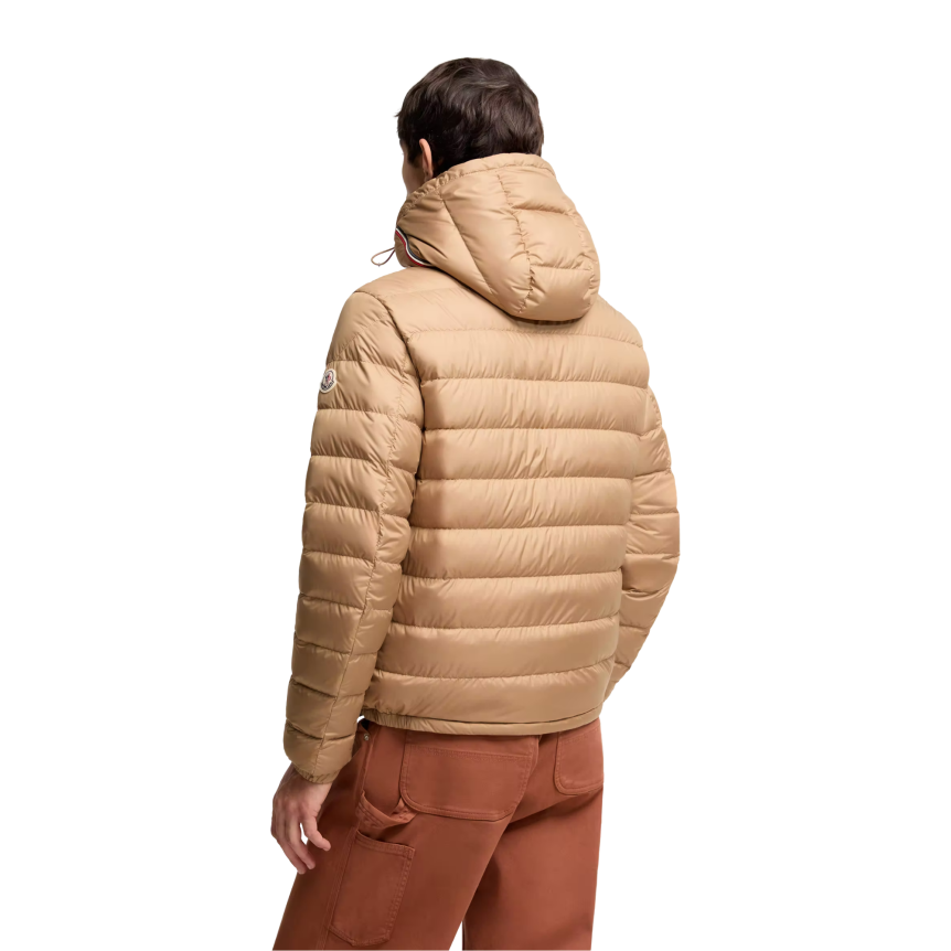 Doudoune courte MONCLER Vermeille matelassée beige capuche liseret tricolore