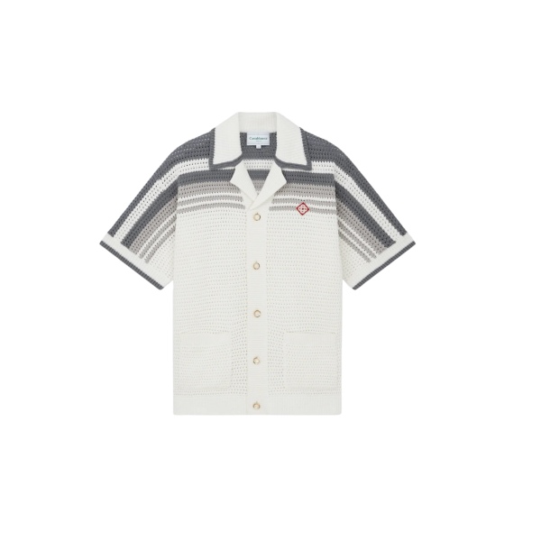 Chemise manche courte CASABLANCA Tennis coton crochet blanc bande grise