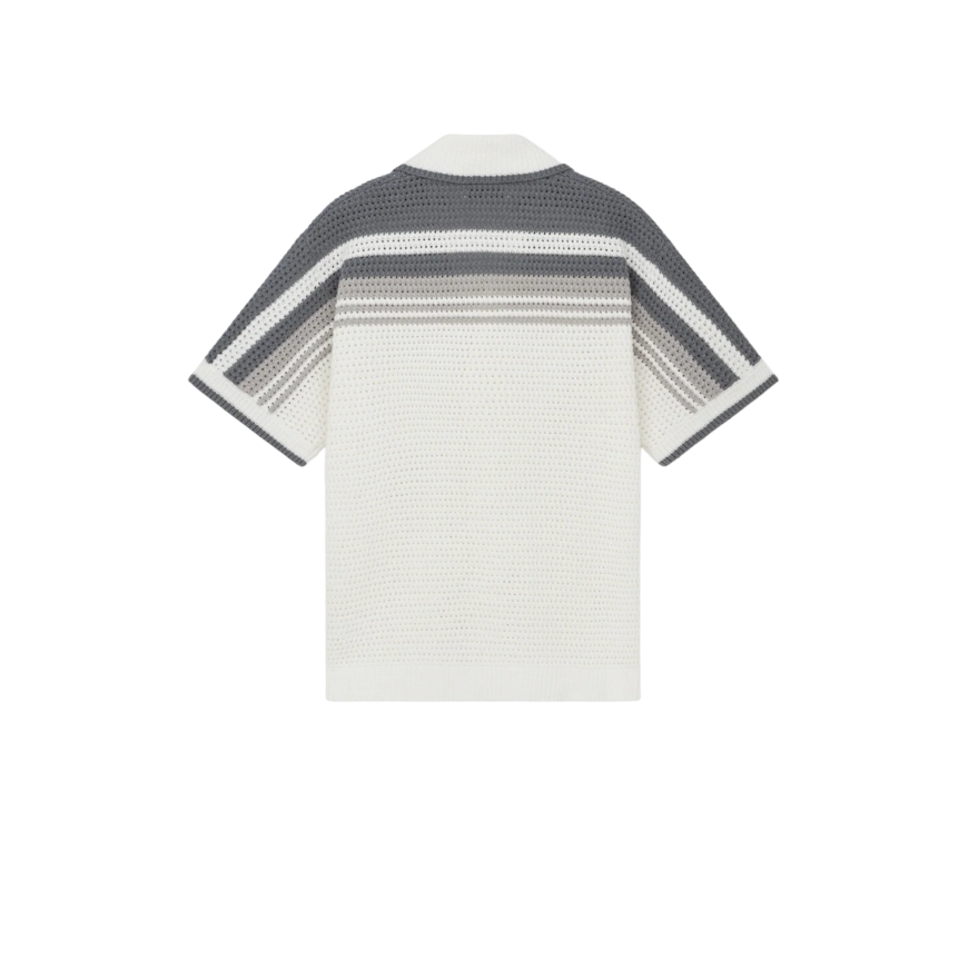 Chemise manche courte CASABLANCA Tennis coton crochet blanc bande grise