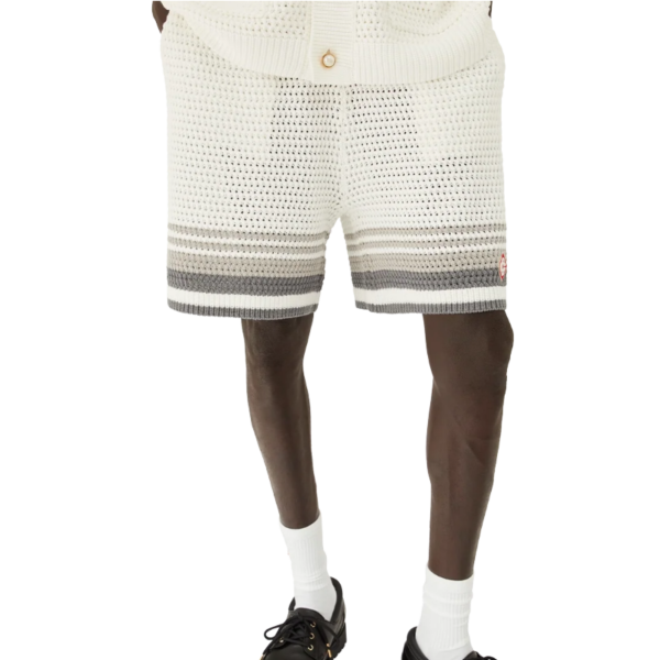Short CASABLANCA Tennis coton crochet blanc bande grise
