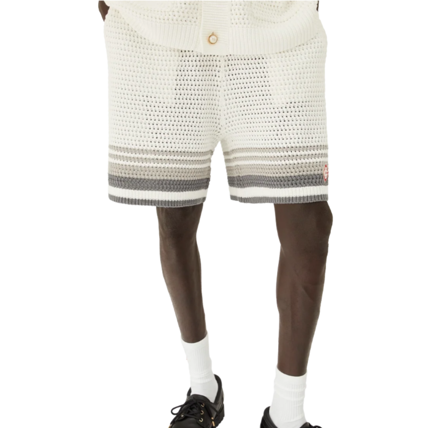 Short CASABLANCA Tennis coton crochet blanc bande grise