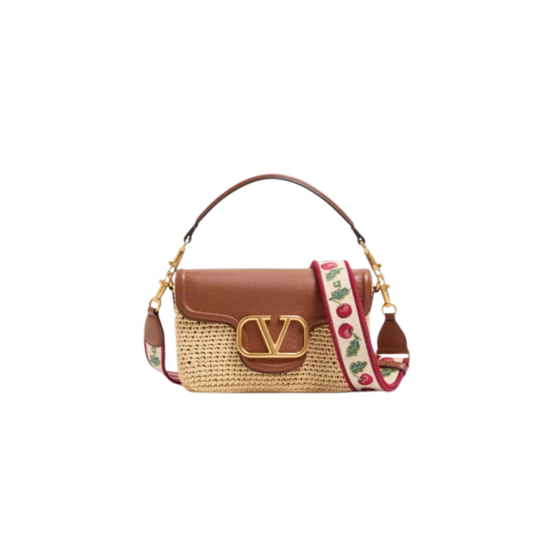 Sac porté épaule VALENTINO Alltime raphia cuir grainé bandoulière ruban broderie Cherryfic