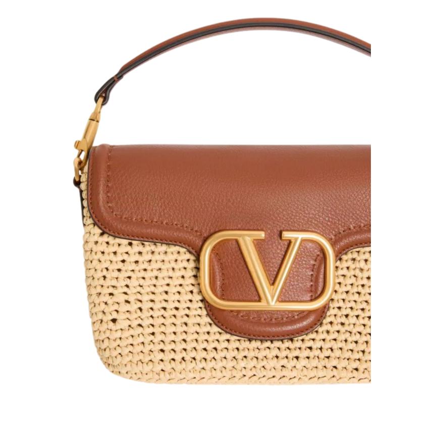 Sac porté épaule VALENTINO Alltime raphia cuir grainé bandoulière ruban broderie Cherryfic