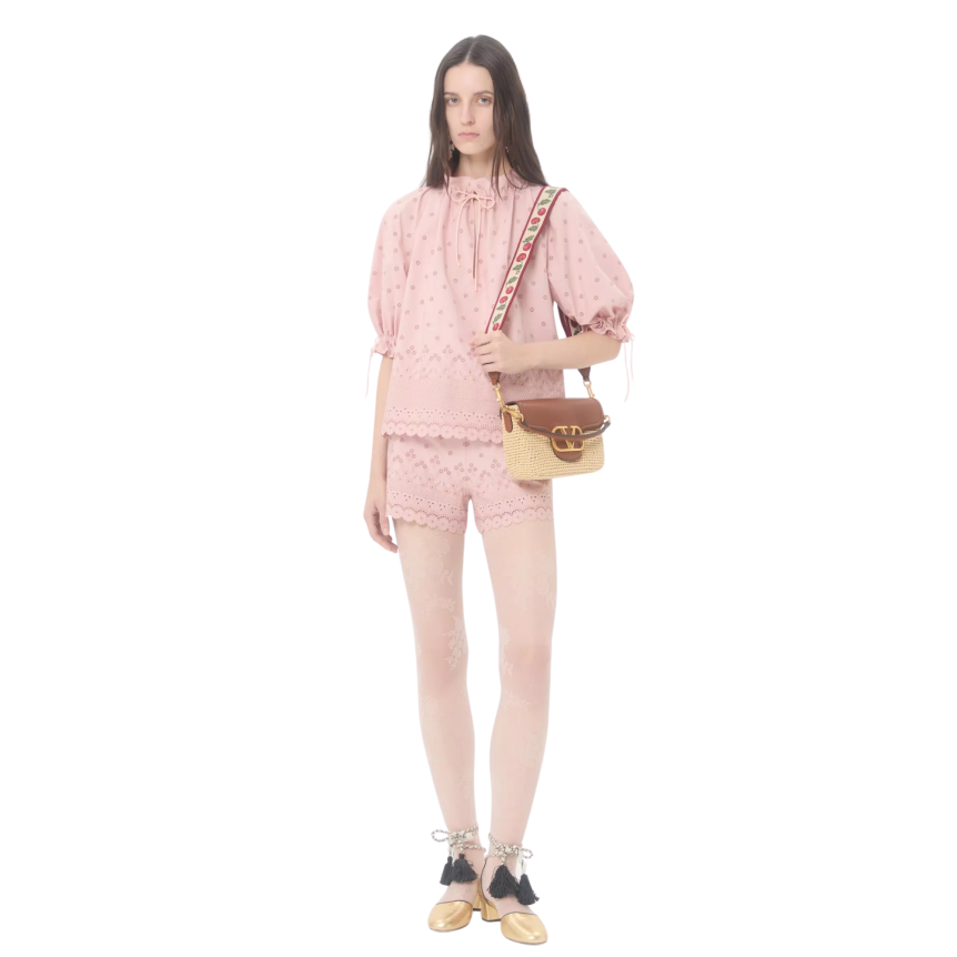 Sac porté épaule VALENTINO Alltime raphia cuir grainé bandoulière ruban broderie Cherryfic