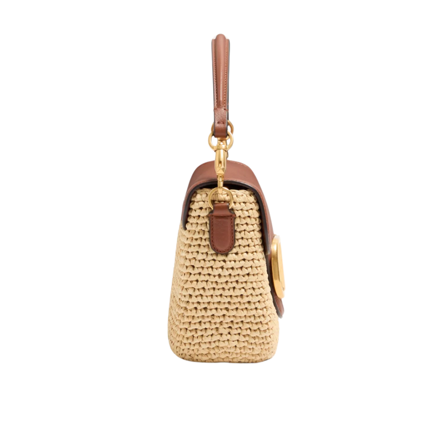 Sac porté épaule VALENTINO Alltime raphia cuir grainé bandoulière ruban broderie Cherryfic