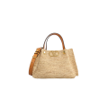 Sac à main shopping Small cabas Raphia beige V logo doré Cabochon Bandoulière