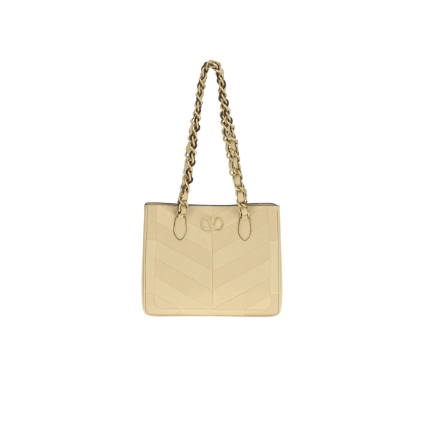 Sac porté épaule VALENTINO La Seine cuir écru chevrons bandoulière chaine or
