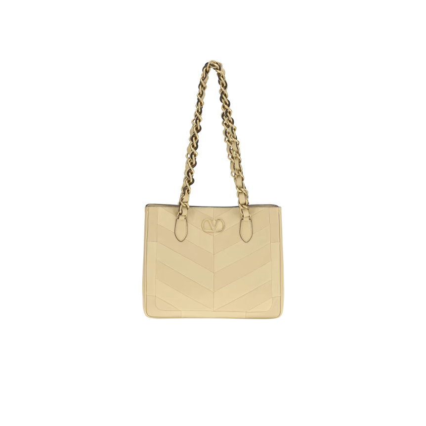 Sac porté épaule VALENTINO La Seine cuir écru chevrons bandoulière chaine or