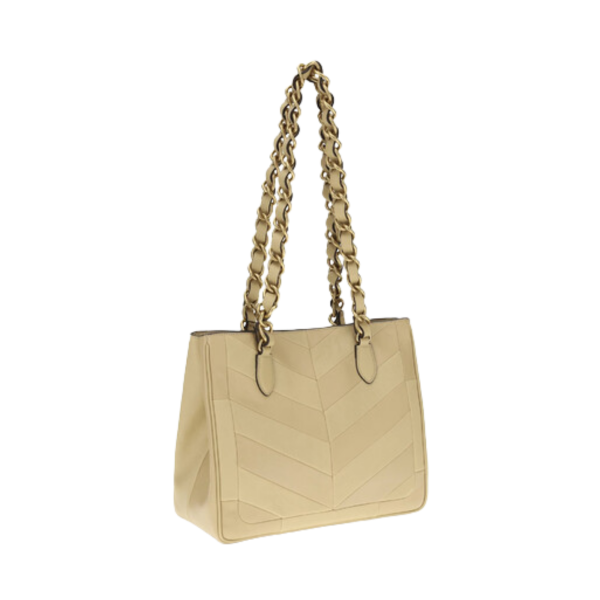 Sac porté épaule VALENTINO La Seine cuir écru chevrons bandoulière chaine or