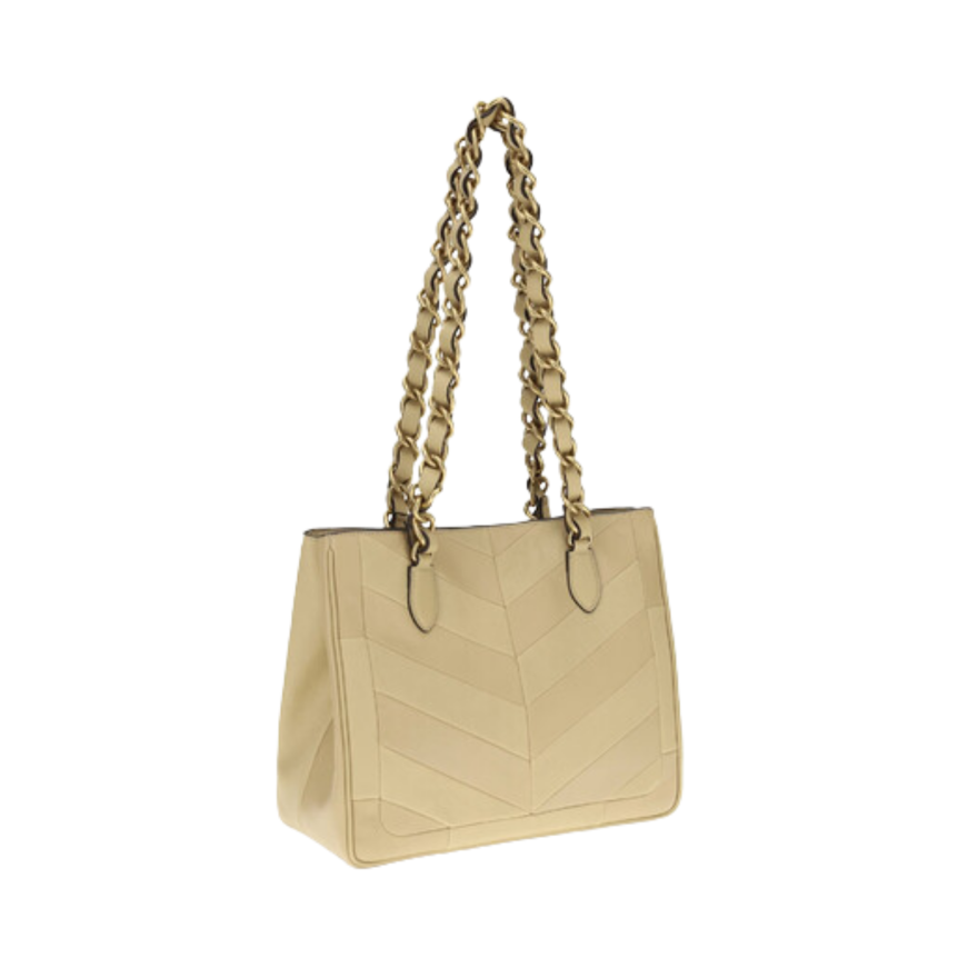 Sac porté épaule VALENTINO La Seine cuir écru chevrons bandoulière chaine or