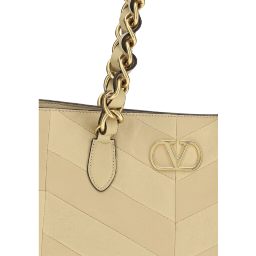 Sac porté épaule VALENTINO La Seine cuir écru chevrons bandoulière chaine or